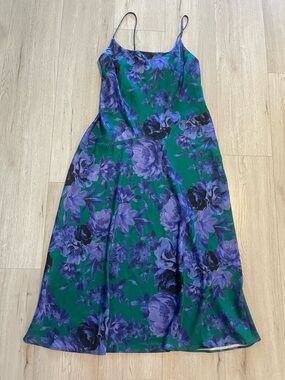 Connected Apparel Blue & Green Floral Midi Slip Dress